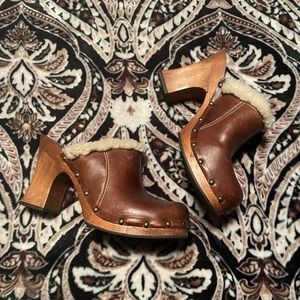 Vintage MIA Leather Sherpa Lined Clogs